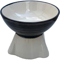 Theebby Ayaklı Seramik Evcil Hayvan Mama / Su Kabı Beyaz-Lacivert - 5