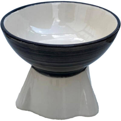 Theebby Ayaklı Seramik Evcil Hayvan Mama / Su Kabı Beyaz-Lacivert - 5