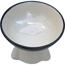 Theebby Ayaklı Seramik Evcil Hayvan Mama / Su Kabı Beyaz-Lacivert - 6