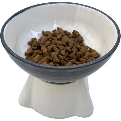 Theebby Ayaklı Seramik Evcil Hayvan Mama / Su Kabı Beyaz-Lacivert - 4