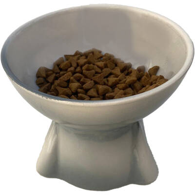 Theebby Ayaklı Seramik Evcil Hayvan Mama / Su Kabı Beyaz-Açık Gri - 1