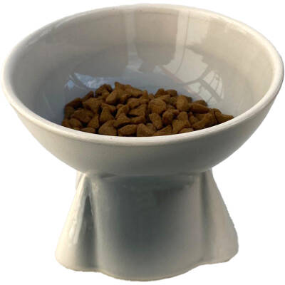 Theebby Ayaklı Seramik Evcil Hayvan Mama / Su Kabı Beyaz-Açık Gri - 4