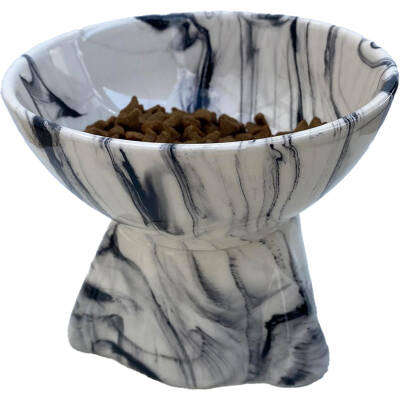 Theebby Ayaklı Seramik Evcil Hayvan Mama / Su Kabı Beyaz-Siyah - 1