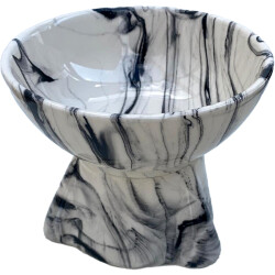 Theebby Ayaklı Seramik Evcil Hayvan Mama / Su Kabı Beyaz-Siyah - 6