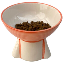 Theebby Ayaklı Seramik Evcil Hayvan Mama / Su Kabı Beyaz-Turuncu 