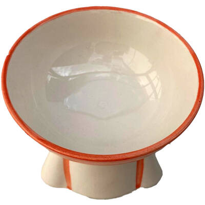 Theebby Ayaklı Seramik Evcil Hayvan Mama / Su Kabı Beyaz-Turuncu - 5