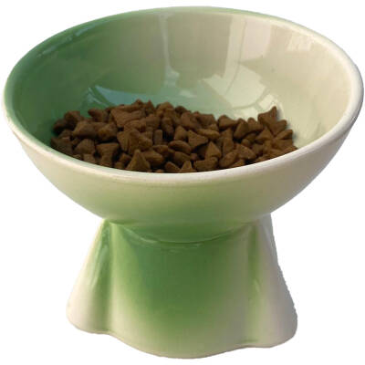 Theebby Ayaklı Seramik Evcil Hayvan Mama / Su Kabı Beyaz-Yeşil - 1