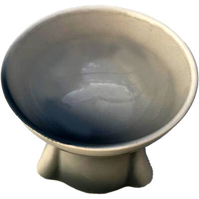 Theebby Ayaklı Seramik Evcil Hayvan Mama / Su Kabı Gri-Beyaz - 4
