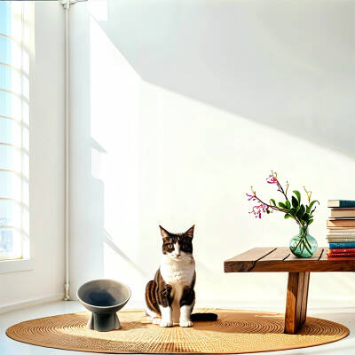 Theebby Ayaklı Seramik Evcil Hayvan Mama / Su Kabı Gri-Beyaz - 2