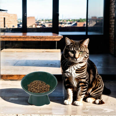 Theebby Ayaklı Seramik Evcil Hayvan Mama / Su Kabı Koyu Yeşil - 2